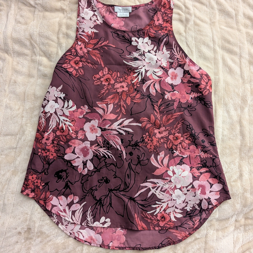 Floral Sleeveless Top - Pink, Black, and White